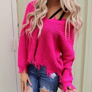 Distressed off the shoulders sweater